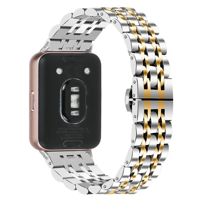 For Samsung Galaxy Fit3 SM-R390 Watch Strap High-Strength Stainless Steel Wrist Band - Silver+Gold - 1
