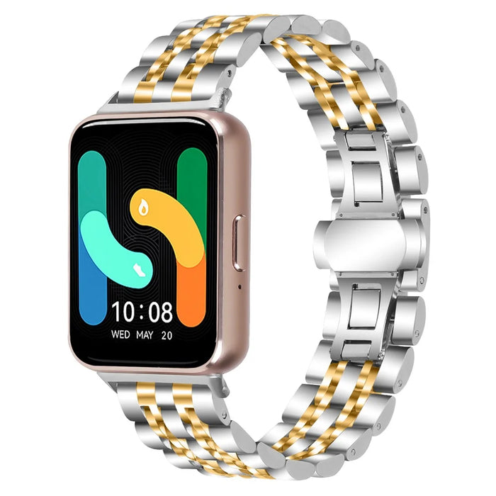 For Samsung Galaxy Fit3 SM-R390 Watch Strap High-Strength Stainless Steel Wrist Band - Silver+Gold - 2