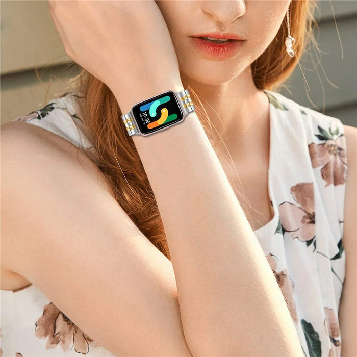 For Samsung Galaxy Fit3 SM-R390 Watch Strap High-Strength Stainless Steel Wrist Band - Silver+Gold - 5
