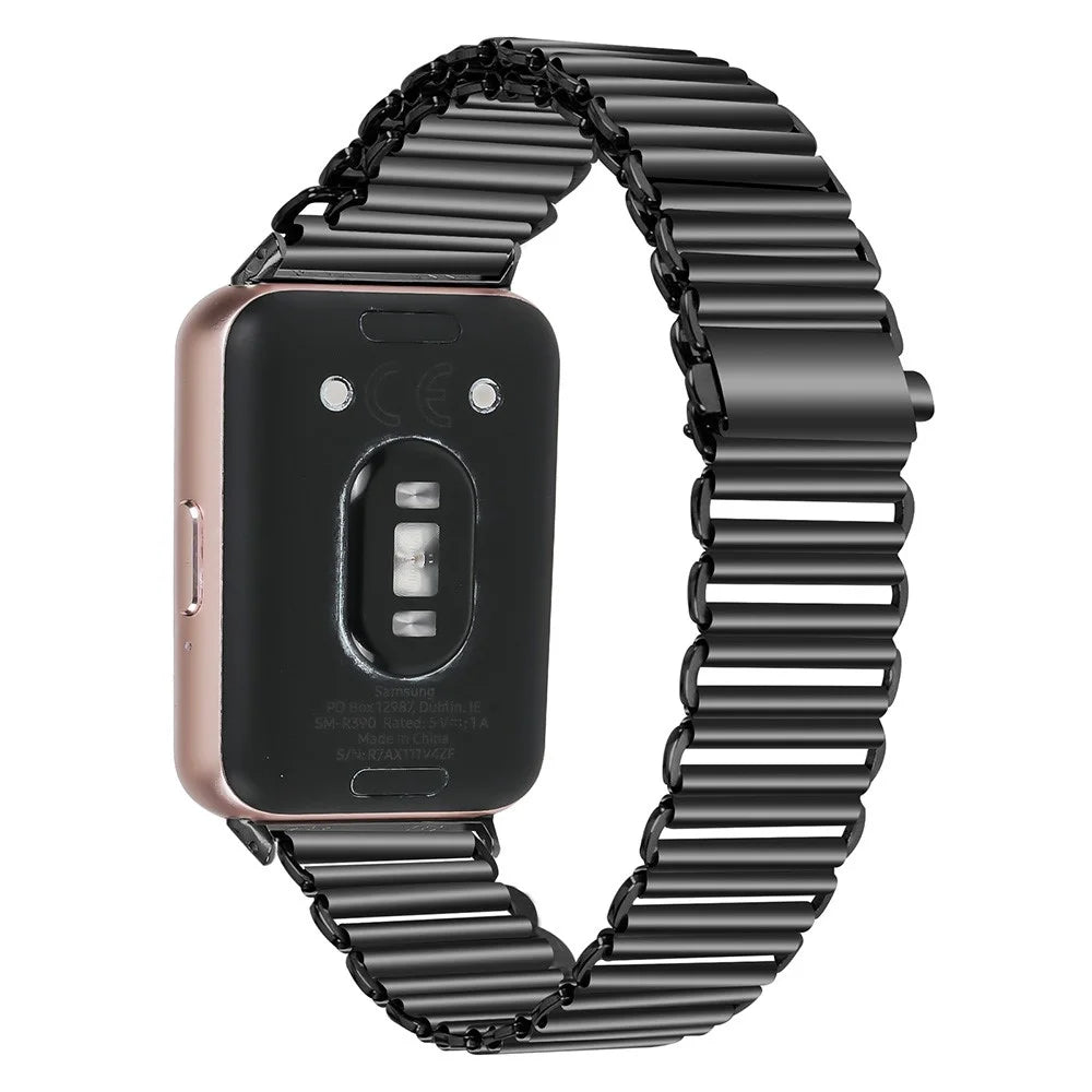For Samsung Galaxy Fit3 SM-R390 Stainless Steel Watch Band Electroplating Color Wrist Strap - Black - 1