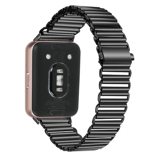 For Samsung Galaxy Fit3 SM-R390 Stainless Steel Watch Band Electroplating Color Wrist Strap - Black - 1