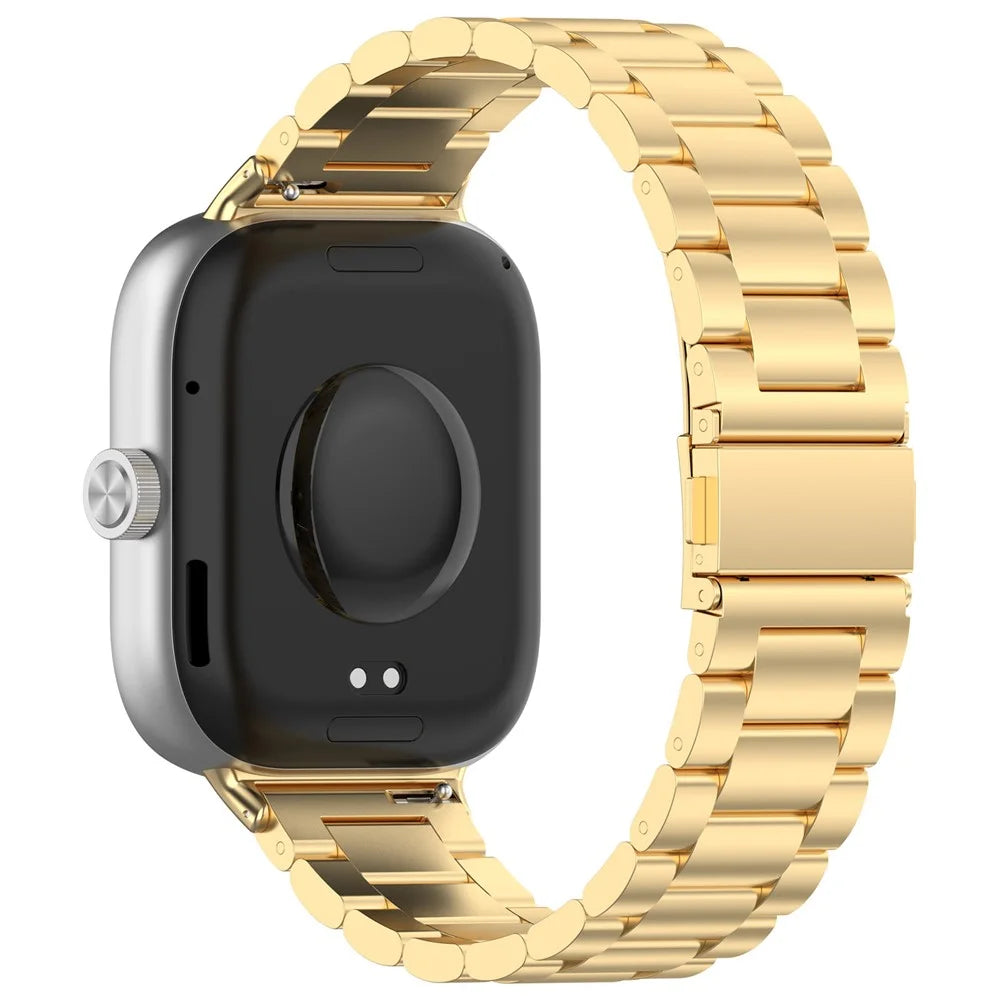 For Xiaomi Smart Band 10 Pro / 9 Pro / 8 Pro / Redmi Watch 6 / 5 / 5 eSIM / 4 Replacement Strap 3-Bead Stainless Steel Watch Band - Gold - 1