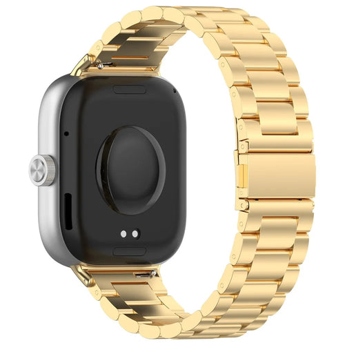For Xiaomi Smart Band 10 Pro / 9 Pro / 8 Pro / Redmi Watch 6 / 5 / 5 eSIM / 4 Replacement Strap 3-Bead Stainless Steel Watch Band - Gold - 1
