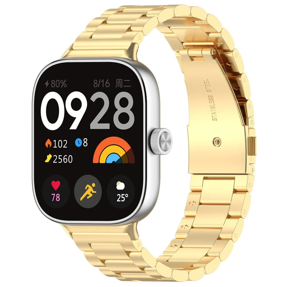 For Xiaomi Smart Band 10 Pro / 9 Pro / 8 Pro / Redmi Watch 6 / 5 / 5 eSIM / 4 Replacement Strap 3-Bead Stainless Steel Watch Band - Gold - 4