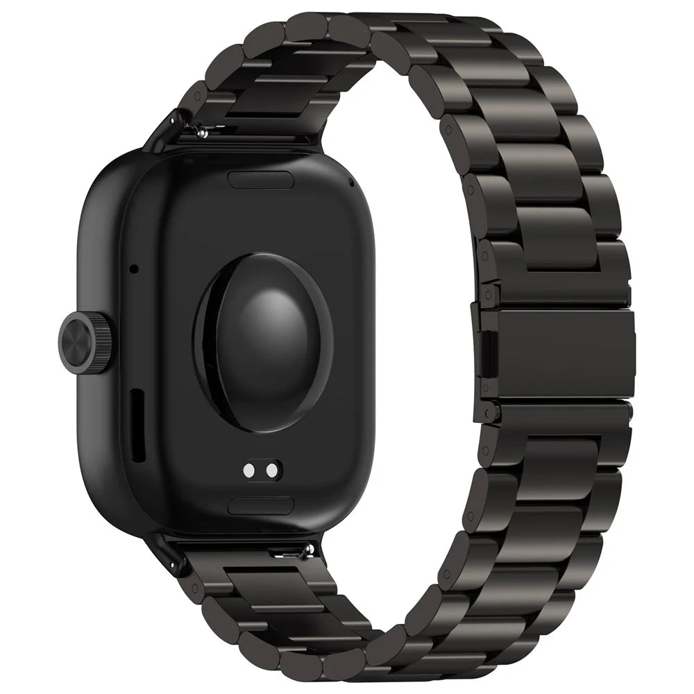 For Xiaomi Smart Band 10 Pro / 9 Pro / 8 Pro / Redmi Watch 6 / 5 / 5 eSIM / 4 Stainless Steel Strap 3-Bead Watch Band - Black - 1