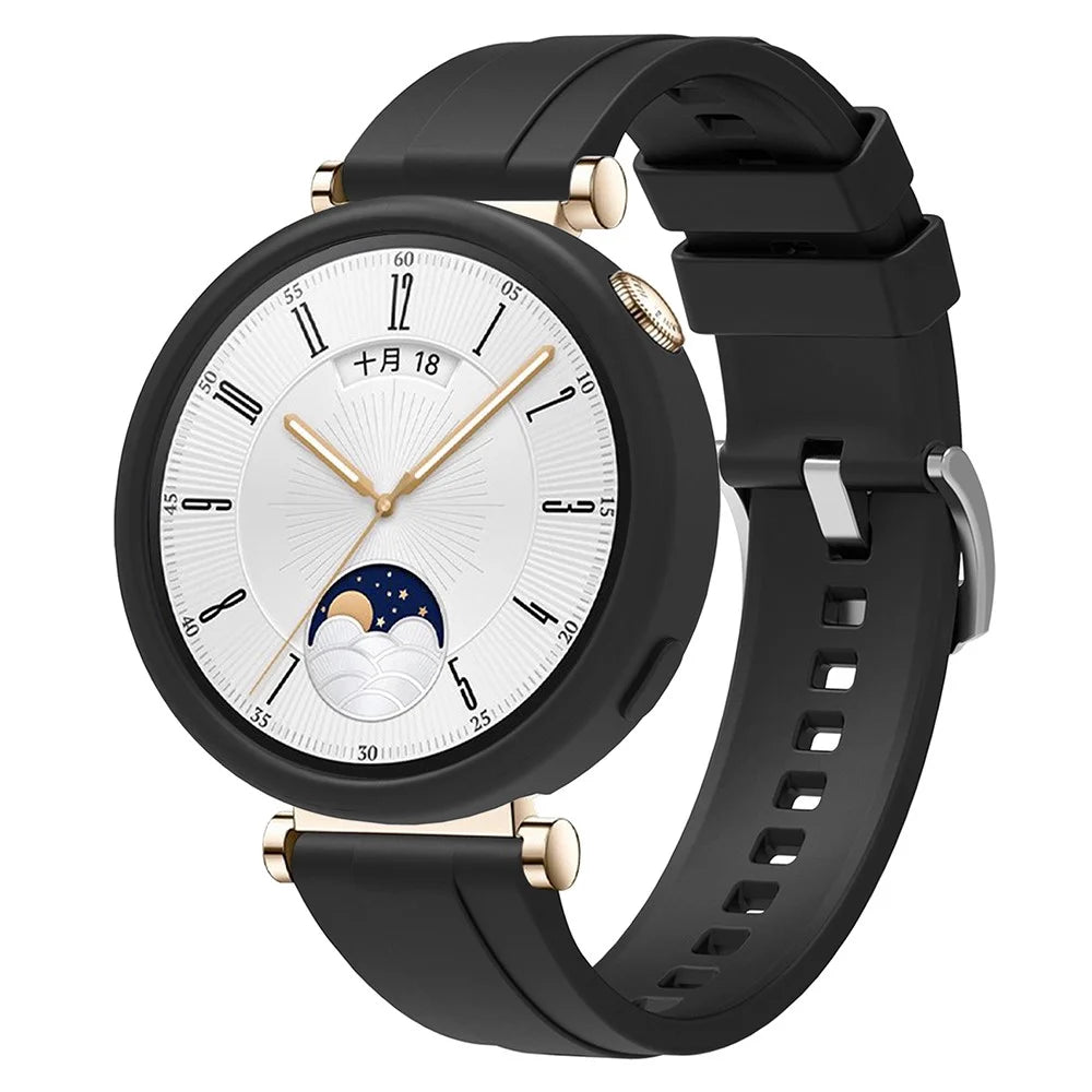 For Huawei Watch GT 4 41mm Replacement Silicone Band with Watch Case - Black - 1