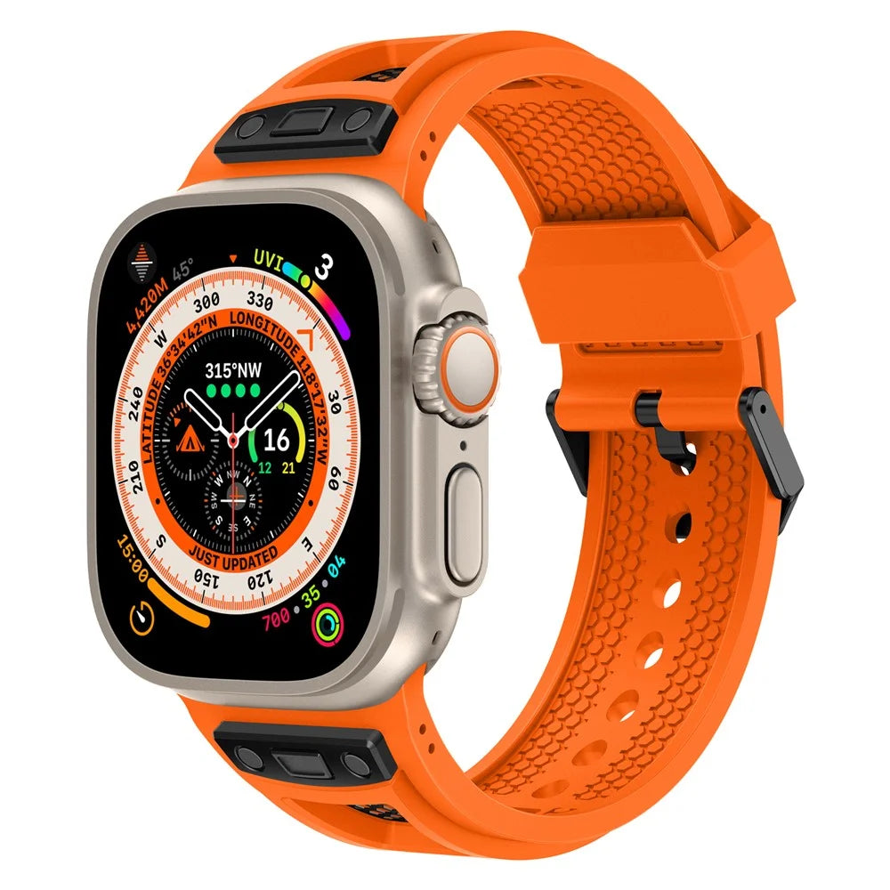 TPU Watch Strap for Apple Watch Ultra 3 2 1 49mm / Series 11 10 46mm / 9 8 7 45mm / SE3 SE2 SE 6 5 4 44mm / 3 2 1 42mm - Orange+Black - 2