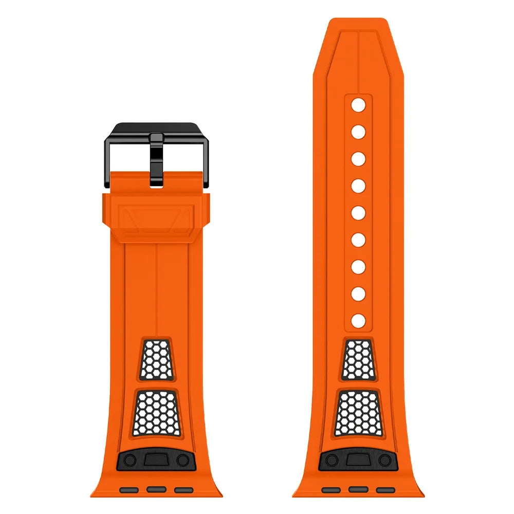 TPU Watch Strap for Apple Watch Ultra 3 2 1 49mm / Series 11 10 46mm / 9 8 7 45mm / SE3 SE2 SE 6 5 4 44mm / 3 2 1 42mm - Orange+Black - 4