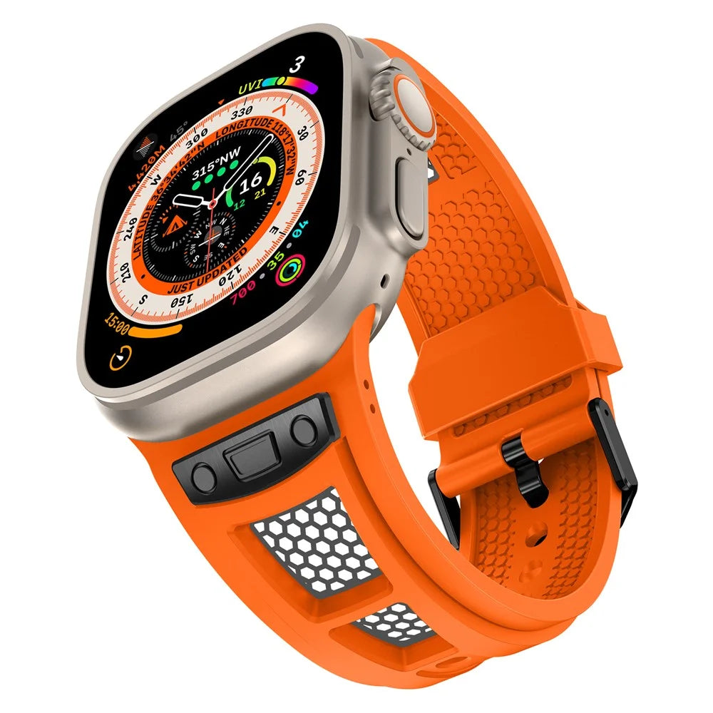 TPU Watch Strap for Apple Watch Ultra 3 2 1 49mm / Series 11 10 46mm / 9 8 7 45mm / SE3 SE2 SE 6 5 4 44mm / 3 2 1 42mm - Orange+Black - 5