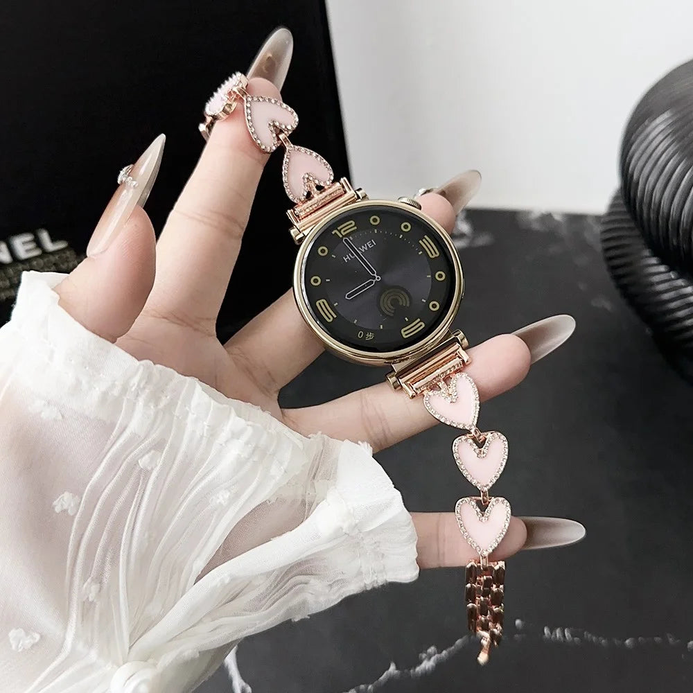 For Samsung Galaxy Watch3 45mm / Watch 46mm / Gear S3 Classic Bracelet Strap 22mm Zinc Alloy Watch Band - Pink+Heart - 1