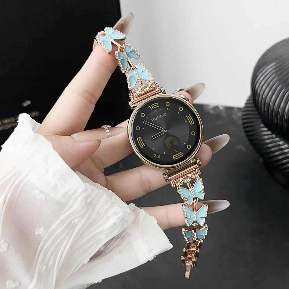 For Samsung Galaxy Watch6 Classic 43mm /  Watch6 40mm Watch Bracelet 20mm Zinc Alloy Strap - Blue+Butterfly - 1