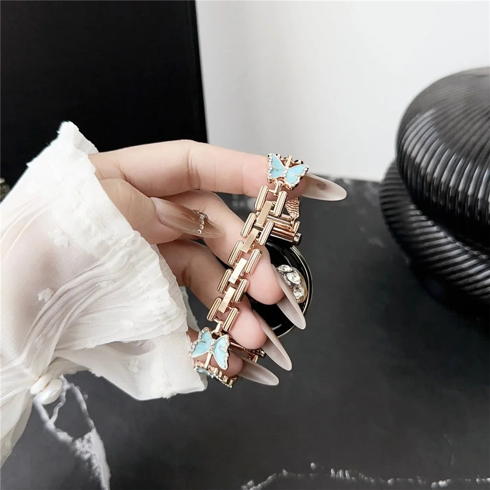 For Samsung Galaxy Watch6 Classic 43mm /  Watch6 40mm Watch Bracelet 20mm Zinc Alloy Strap - Blue+Butterfly - 2