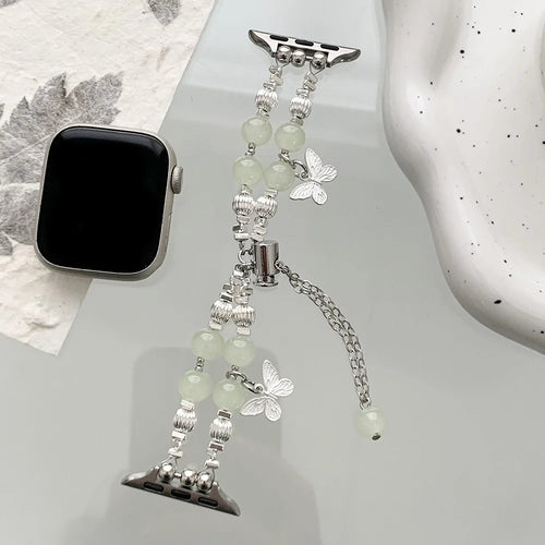 For Apple Watch Ultra 3 2 1 49mm / Series 11 10 46mm / 9 8 7 45mm / SE3 SE2 SE 6 5 4 44mm / 3 2 1 42mm Beaded Band Watch Bracelet - Jade Beads - 1