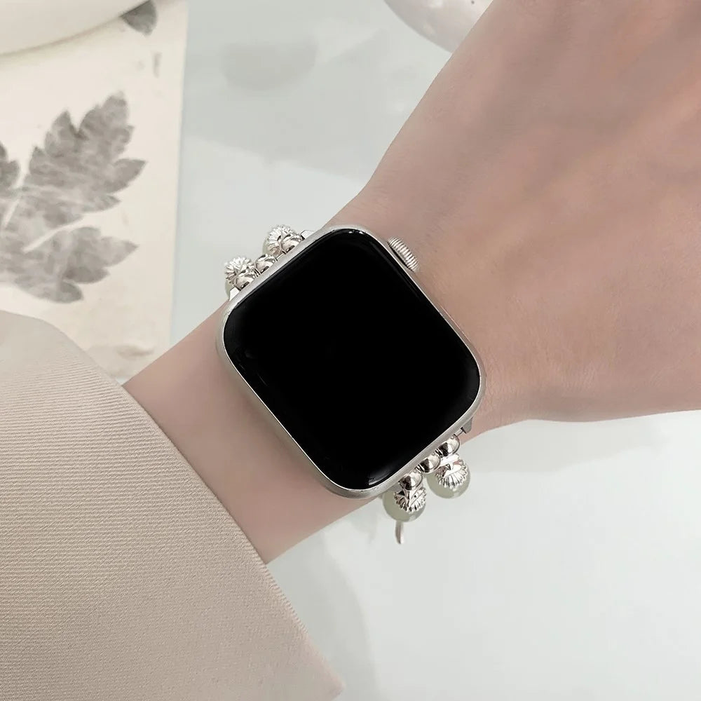 For Apple Watch Ultra 3 2 1 49mm / Series 11 10 46mm / 9 8 7 45mm / SE3 SE2 SE 6 5 4 44mm / 3 2 1 42mm Beaded Band Watch Bracelet - Jade Beads - 3