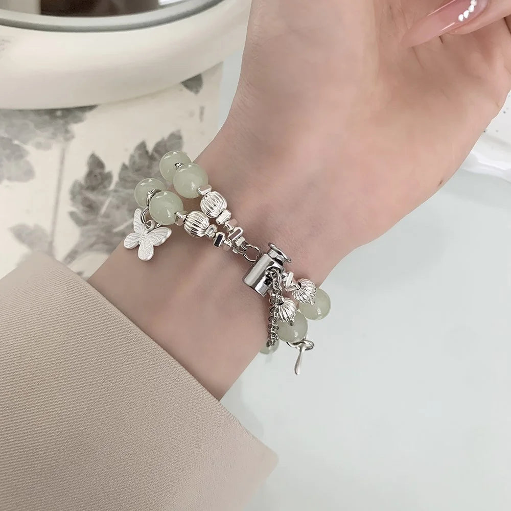 For Apple Watch Ultra 3 2 1 49mm / Series 11 10 46mm / 9 8 7 45mm / SE3 SE2 SE 6 5 4 44mm / 3 2 1 42mm Beaded Band Watch Bracelet - Jade Beads - 5