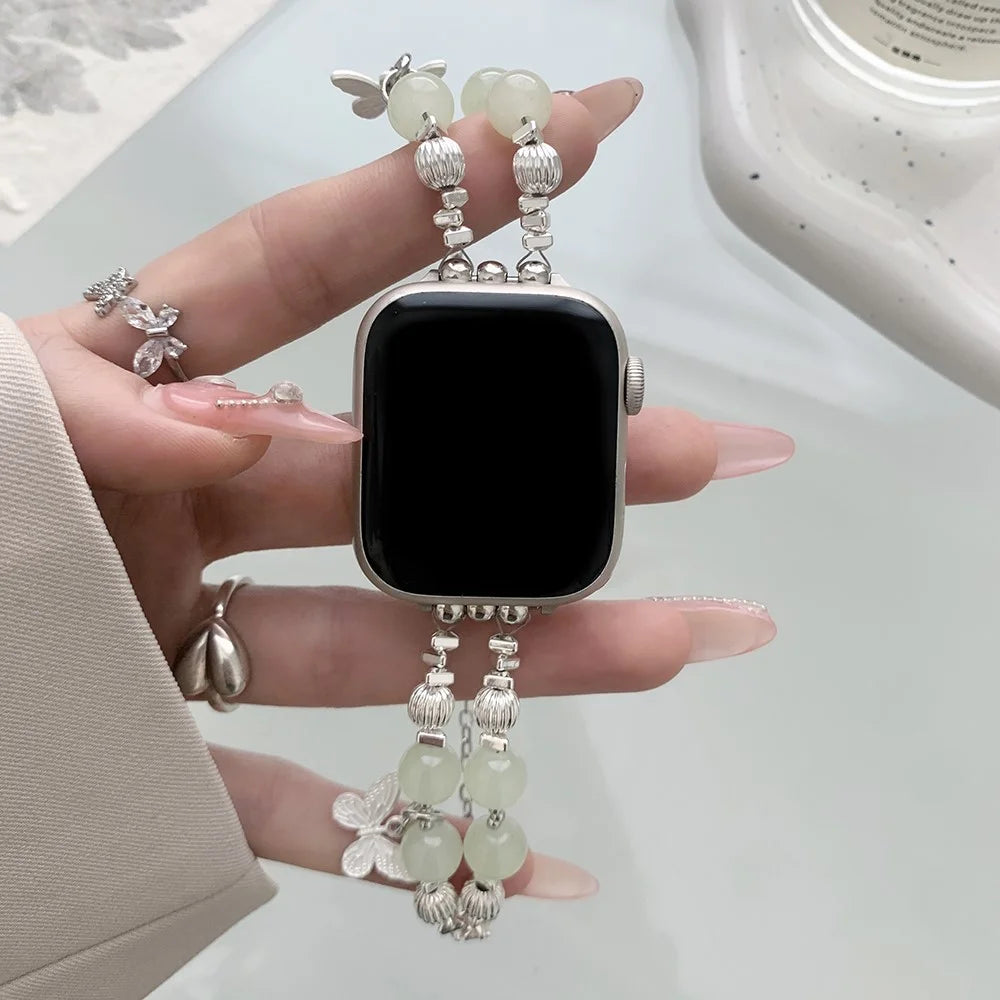 Watch Strap For Apple Watch Series 11 10 42mm / 9 8 7 41mm / SE3 SE2 SE 6 5 4 40mm / 3 2 1 38mm Beads Bracelets - Jade Beads - 2