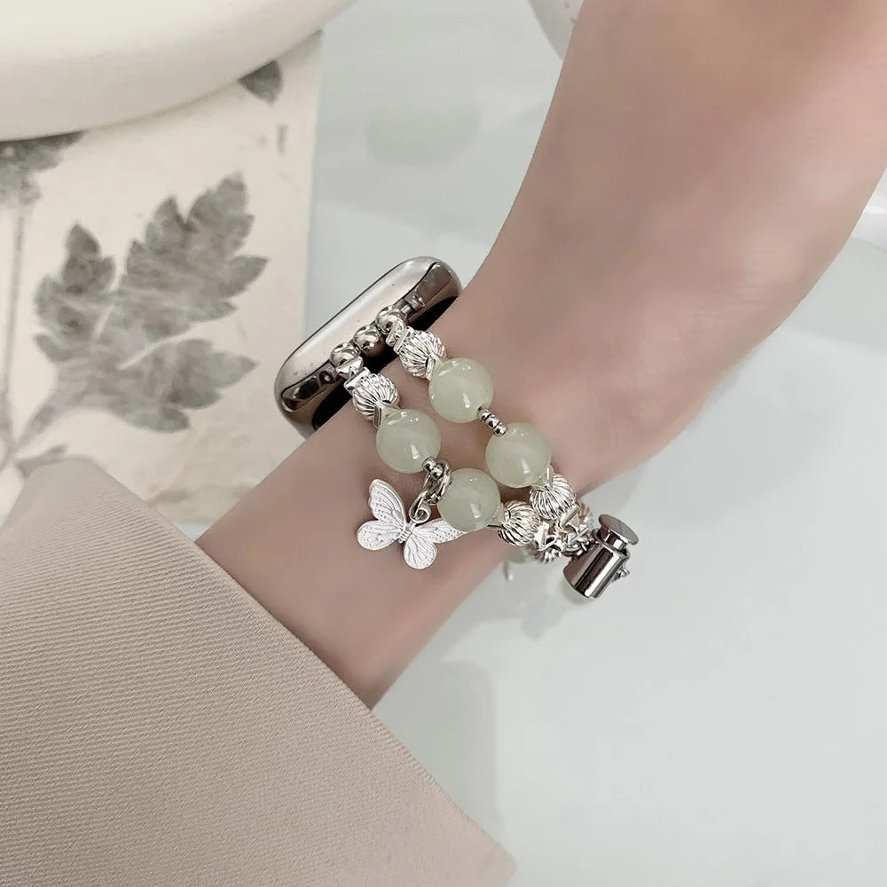 Watch Strap For Apple Watch Series 11 10 42mm / 9 8 7 41mm / SE3 SE2 SE 6 5 4 40mm / 3 2 1 38mm Beads Bracelets - Jade Beads - 4