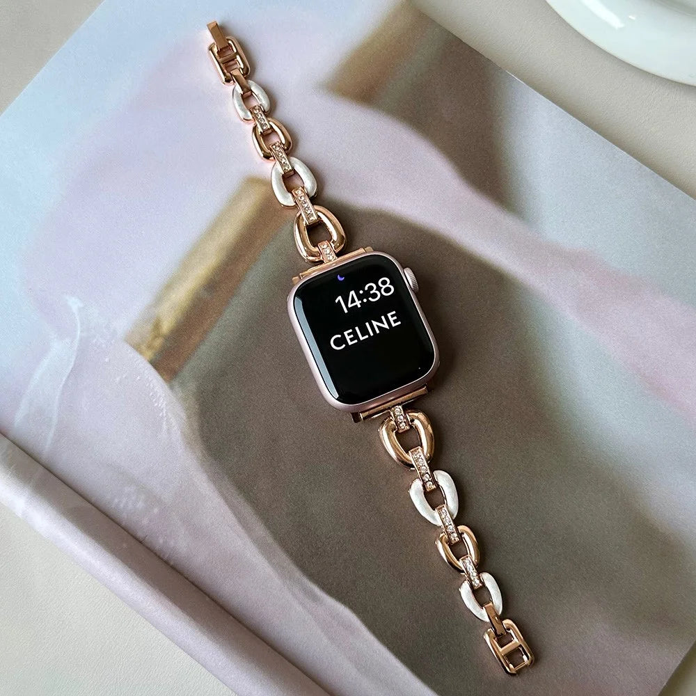 For Apple Watch Ultra 3 2 1 49mm / Series 11 10 46mm / 9 8 7 45mm / SE3 SE2 SE 6 5 4 44mm / 3 2 1 42mm Wristband Zinc Alloy Watch Strap - Rose Gold - 2