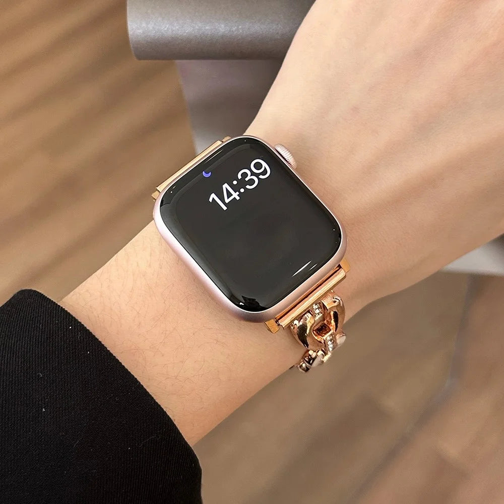 For Apple Watch Ultra 3 2 1 49mm / Series 11 10 46mm / 9 8 7 45mm / SE3 SE2 SE 6 5 4 44mm / 3 2 1 42mm Wristband Zinc Alloy Watch Strap - Rose Gold - 3