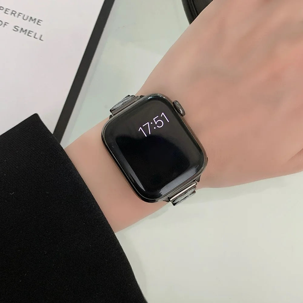 Glitter Heart Watch Strap for Apple Watch Series 11 10 42mm / 9 8 7 41mm / SE3 SE2 SE 6 5 4 40mm / 3 2 1 38mm Zinc Alloy Band - Black - 3