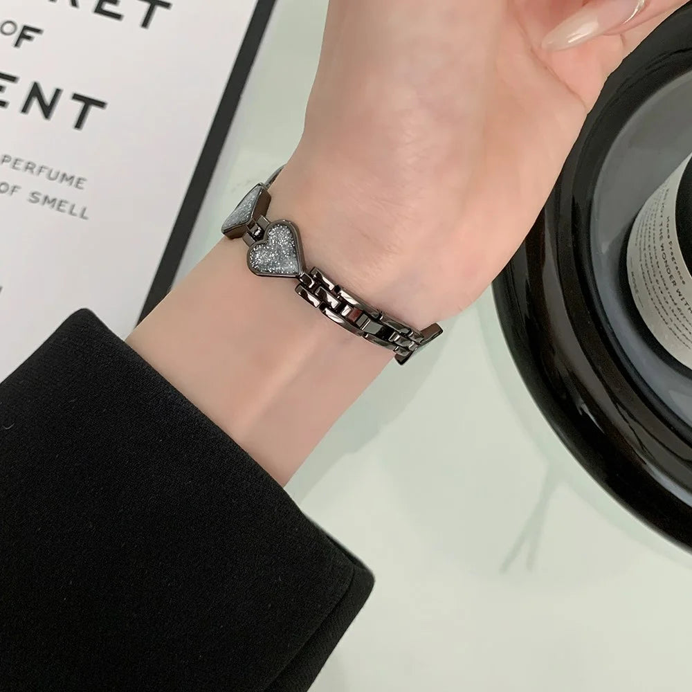 Glitter Heart Watch Strap for Apple Watch Series 11 10 42mm / 9 8 7 41mm / SE3 SE2 SE 6 5 4 40mm / 3 2 1 38mm Zinc Alloy Band - Black - 6