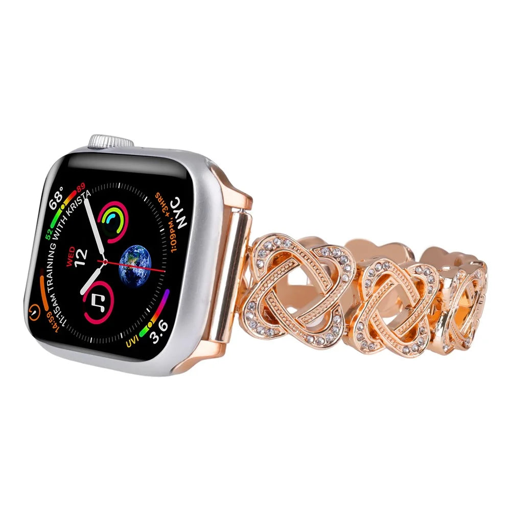 Crossed Ring Watch Strap for Apple Watch Series 11 10 42mm / 9 8 7 41mm / SE3 SE2 SE 6 5 4 40mm / 3 2 1 38mm Zinc Alloy Wrist Band - Rose Gold - 2