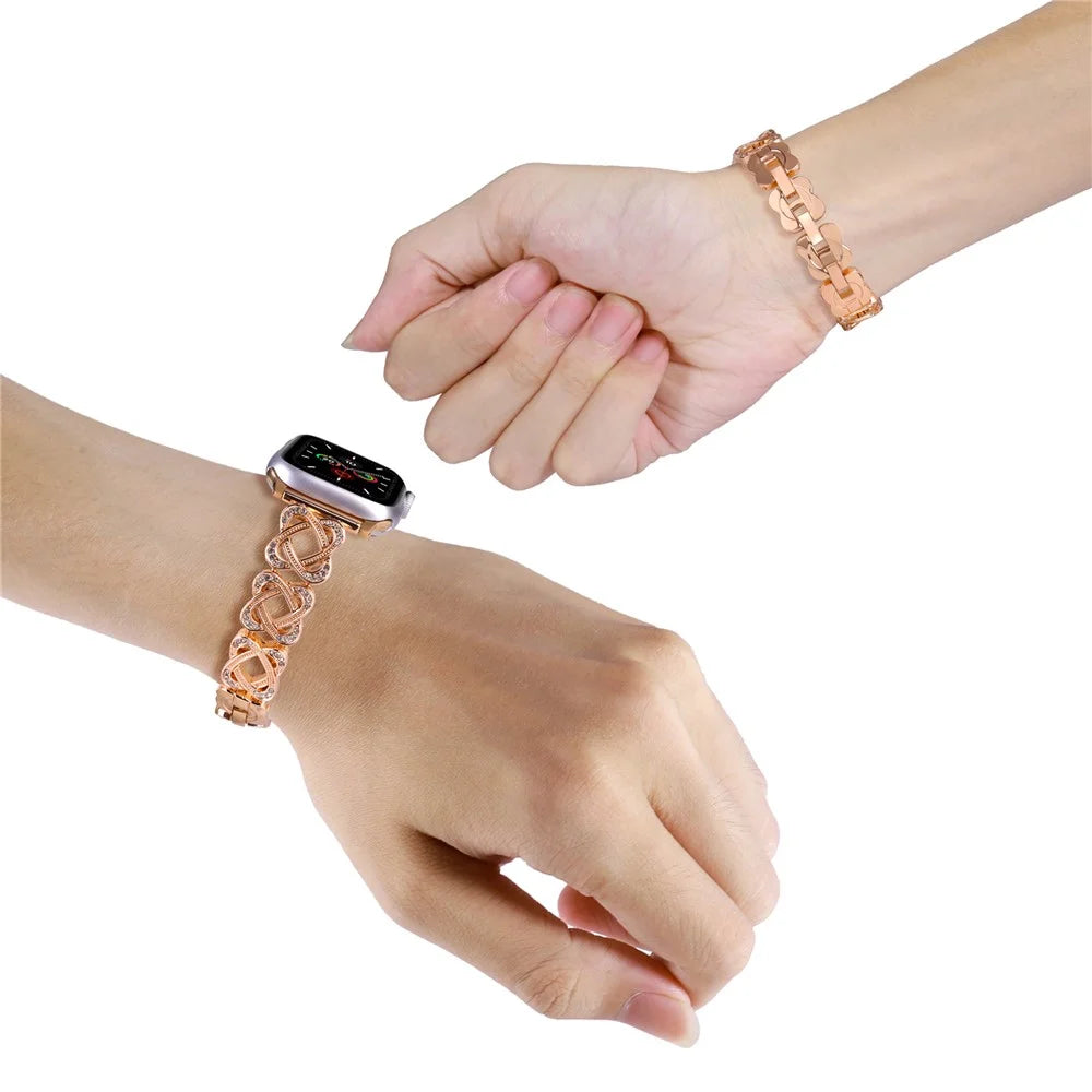 Crossed Ring Watch Strap for Apple Watch Series 11 10 42mm / 9 8 7 41mm / SE3 SE2 SE 6 5 4 40mm / 3 2 1 38mm Zinc Alloy Wrist Band - Rose Gold - 3