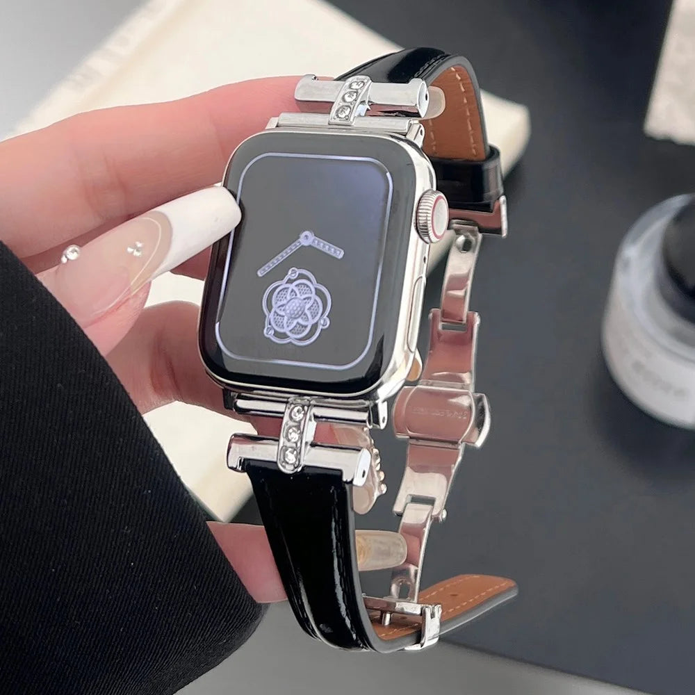 For Apple Watch Ultra 3 2 1 49mm / Series 11 10 46mm / 9 8 7 45mm / SE3 SE2 SE 6 5 4 44mm / 3 2 1 42mm Genuine Cow Leather Strap - Black - 3