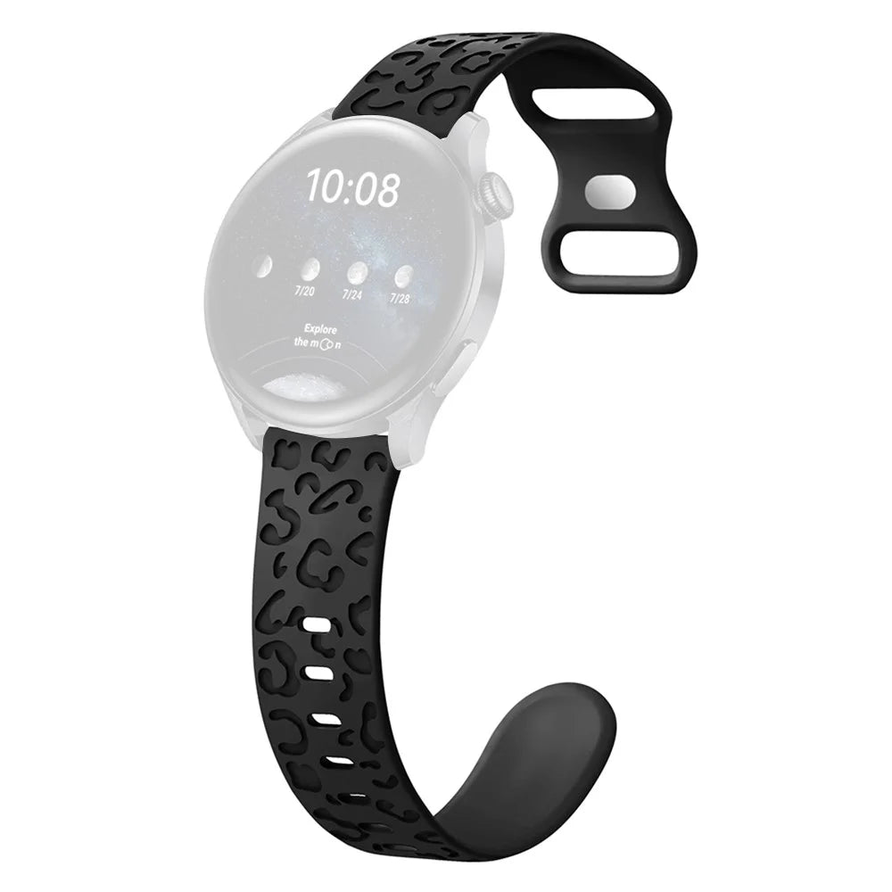 For Samsung Galaxy Watch6 Classic 47mm / 43mm / Garmin Venu Sq 2 20mm Silicone Watch Band Leopard Printed - Black - 1