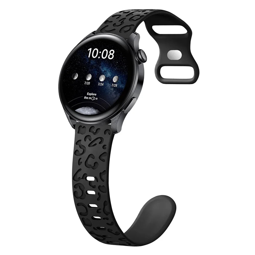For Samsung Galaxy Watch3 45mm / Huawei Watch 4 Pro 22mm Watch Band Leopard Printed Design - Black - 2