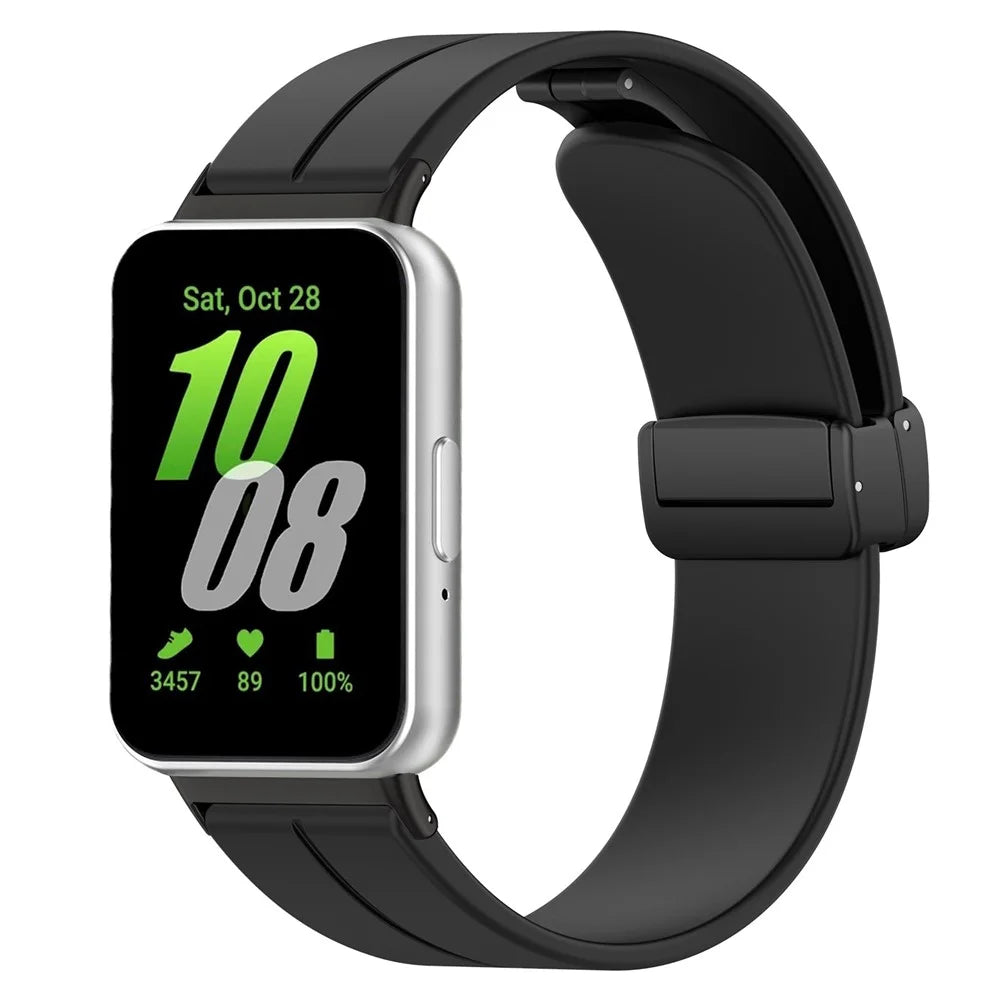 For Samsung Galaxy Fit3 SM-R390 Silicone Strap Replacement Wrist Band with Folding Buckle - Black - 5