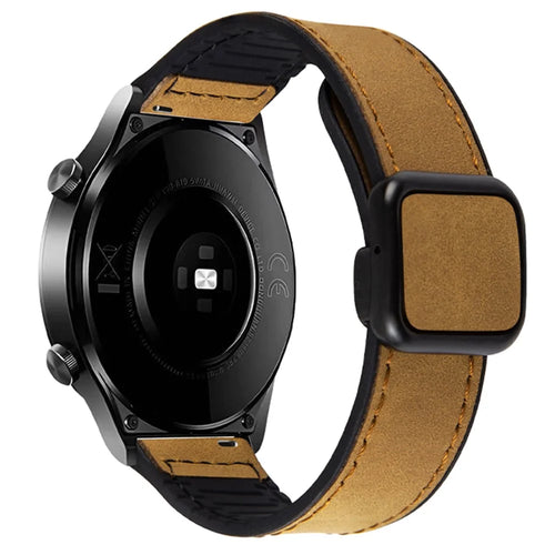 For Garmin vivoactive 5 / Venu 2 Plus Universal 20mm Watch Strap Crazy Horse Texture Leather+Silicone Band - Light Brown - 1