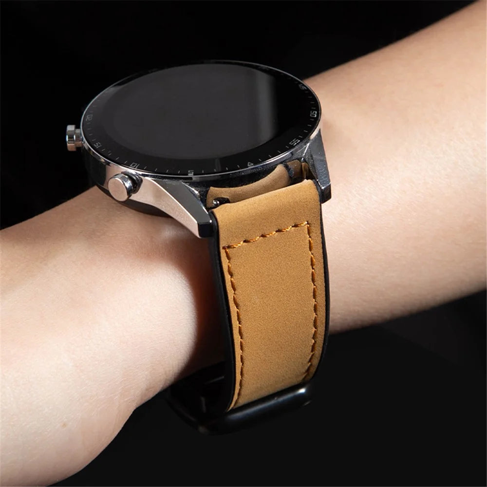 For Garmin vivoactive 5 / Venu 2 Plus Universal 20mm Watch Strap Crazy Horse Texture Leather+Silicone Band - Light Brown - 4