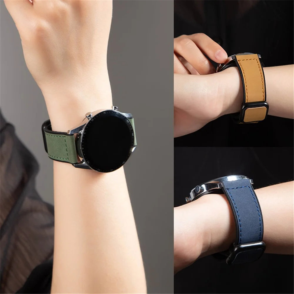 For Garmin vivoactive 5 / Venu 2 Plus Universal 20mm Watch Strap Crazy Horse Texture Leather+Silicone Band - Light Brown - 5