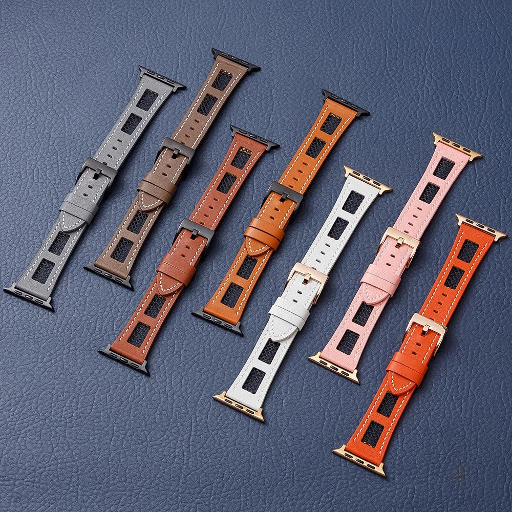 Band For Apple Watch Series 11 10 42mm / 9 8 7 41mm / SE3 SE2 SE 6 5 4 40mm / 3 2 1 38mm Genuine Cow Leather Strap - Dark Brown - 3