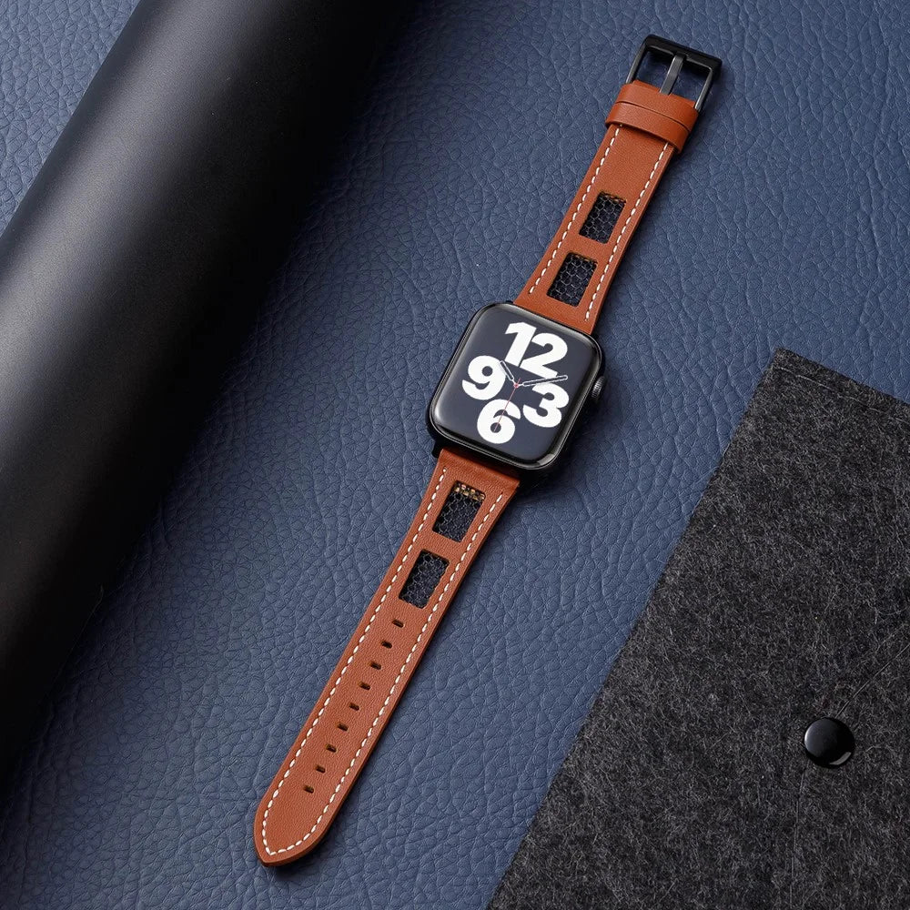 For Apple Watch Ultra 3 2 1 49mm / Series 11 10 46mm / 9 8 7 45mm / SE3 SE2 SE 6 5 4 44mm / 3 2 1 42mm Genuine Cow Leather Band - Dark Brown - 2