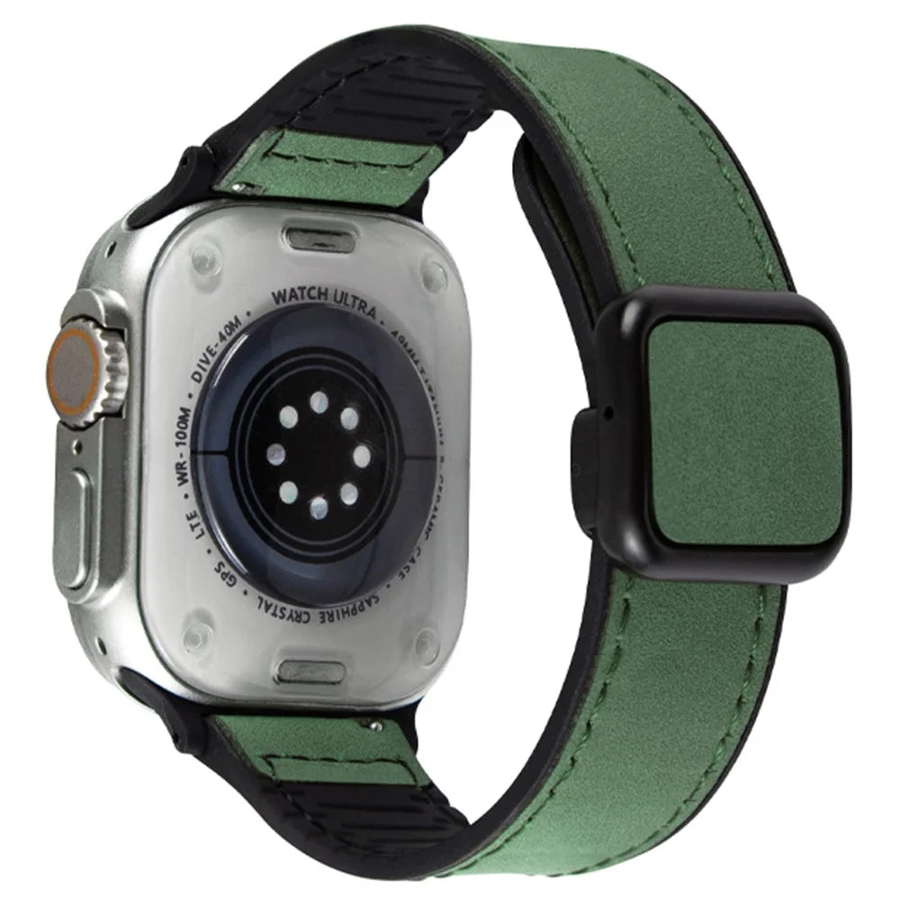 Wrist Watch Band For Apple Watch Series 11 10 42mm / 9 8 7 41mm / SE3 SE2 SE 6 5 4 40mm / 3 2 1 38mm Leather Coated Silicone Strap - Green - 1
