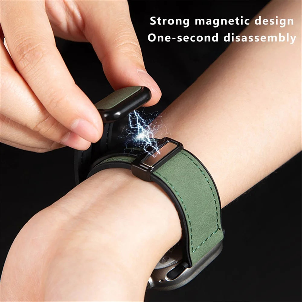 Wrist Watch Band For Apple Watch Series 11 10 42mm / 9 8 7 41mm / SE3 SE2 SE 6 5 4 40mm / 3 2 1 38mm Leather Coated Silicone Strap - Green - 2