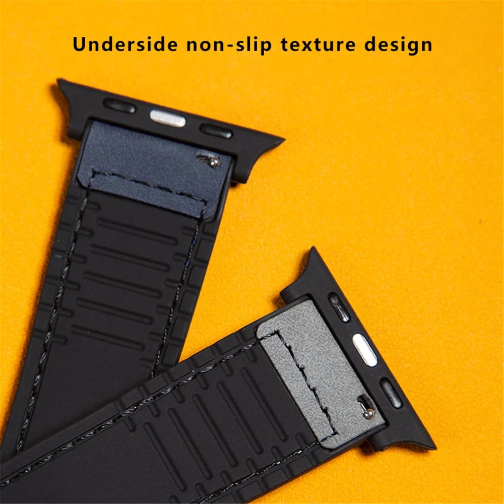 Wrist Watch Band For Apple Watch Series 11 10 42mm / 9 8 7 41mm / SE3 SE2 SE 6 5 4 40mm / 3 2 1 38mm Leather Coated Silicone Strap - Green - 3