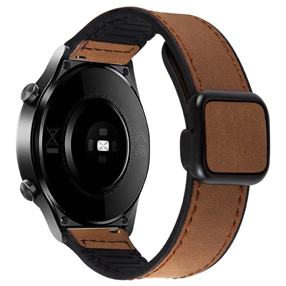 For Garmin Venu 3 / Venu 2 / Vivoactive 4 22mm Watch Band Magnetic Folding Buckle Leather+Silicone Strap - Dark Brown - 1