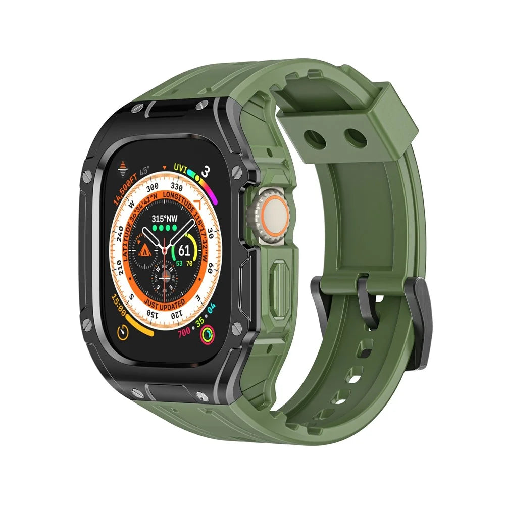 For Apple Watch Ultra 49mm  /  Ultra 2 49mm TPU Watch Band+Case Integrated Design - Olive Green+Black - 1