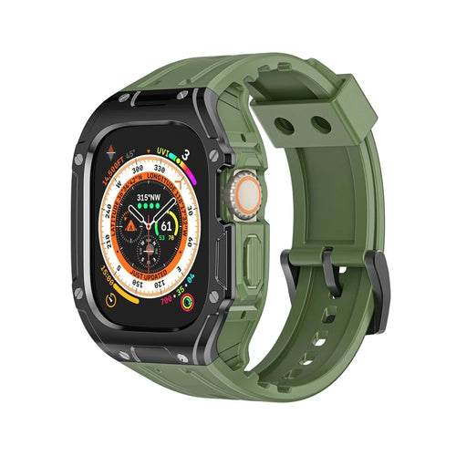For Apple Watch Ultra 49mm  /  Ultra 2 49mm TPU Watch Band+Case Integrated Design - Olive Green+Black - 1