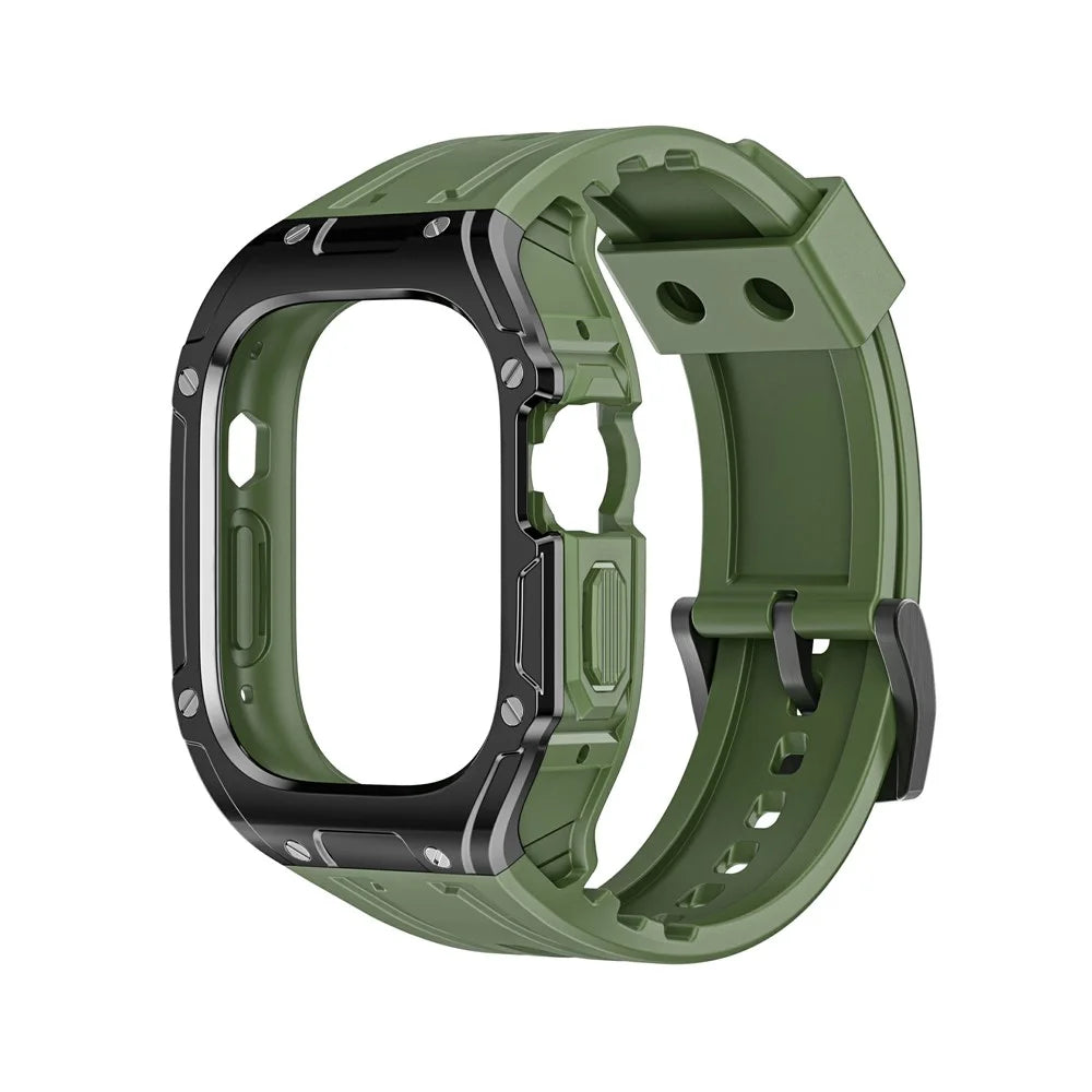 For Apple Watch Ultra 49mm  /  Ultra 2 49mm TPU Watch Band+Case Integrated Design - Olive Green+Black - 2