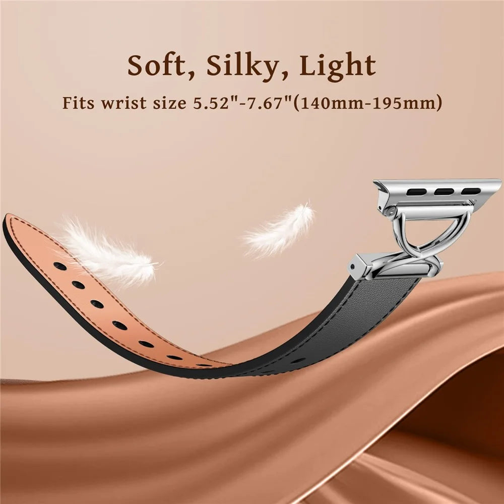 Genuine Cow Leather Strap for Apple Watch Series 11 10 42mm / 9 8 7 41mm / SE3 SE2 SE 6 5 4 40mm / 3 2 1 38mm Wrist Band with Silver Buckle - 6