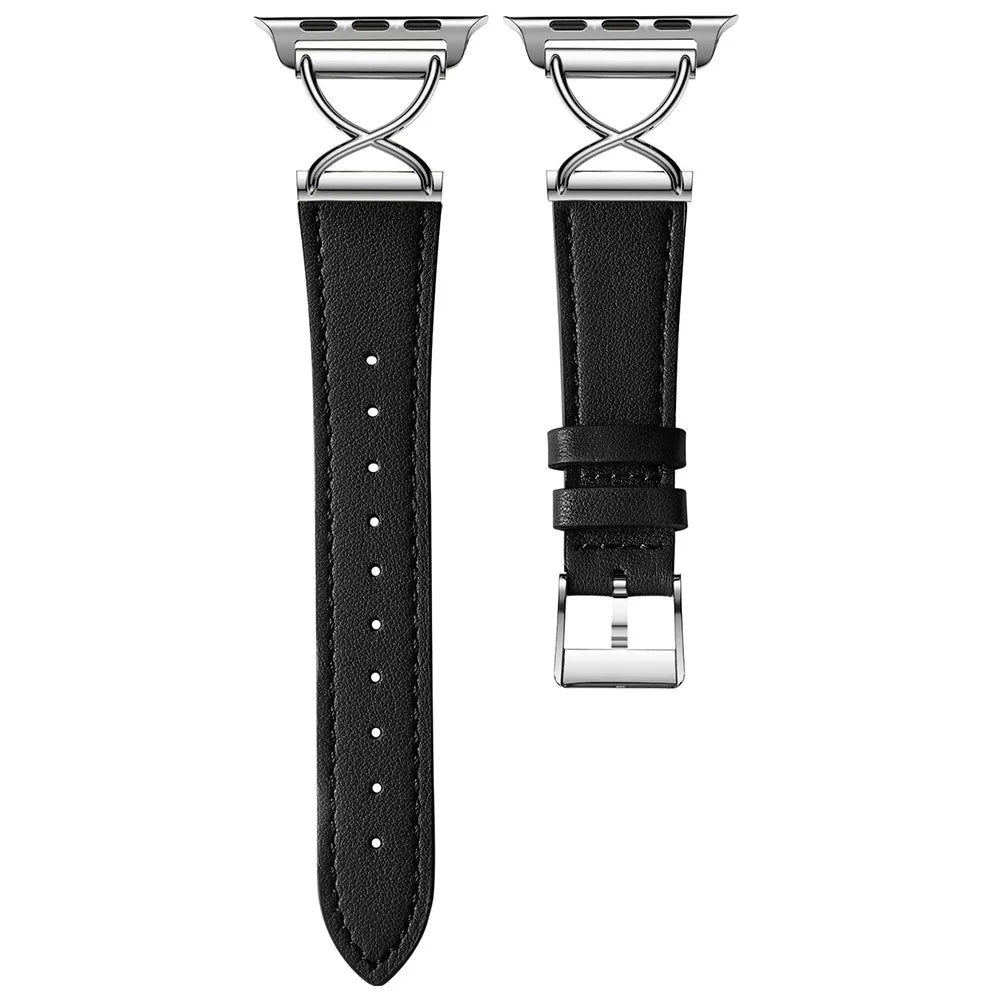 For Apple Watch Ultra 3 2 1 49mm / Series 11 10 46mm / 9 8 7 45mm / SE3 SE2 SE 6 5 4 44mm / 3 2 1 42mm Genuine Cow Leather Band (Silver Buckle) - 1