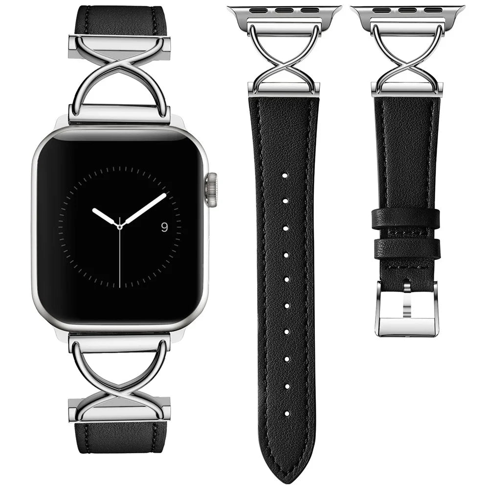 For Apple Watch Ultra 3 2 1 49mm / Series 11 10 46mm / 9 8 7 45mm / SE3 SE2 SE 6 5 4 44mm / 3 2 1 42mm Genuine Cow Leather Band (Silver Buckle) - 3
