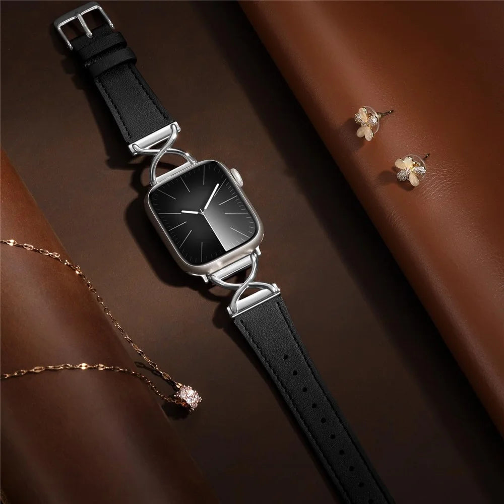 For Apple Watch Ultra 3 2 1 49mm / Series 11 10 46mm / 9 8 7 45mm / SE3 SE2 SE 6 5 4 44mm / 3 2 1 42mm Genuine Cow Leather Band (Silver Buckle) - 4