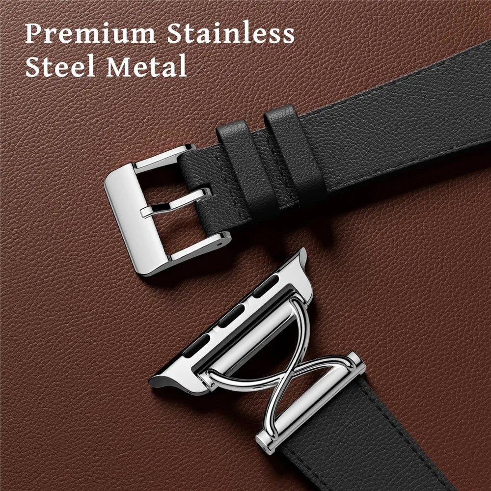 For Apple Watch Ultra 3 2 1 49mm / Series 11 10 46mm / 9 8 7 45mm / SE3 SE2 SE 6 5 4 44mm / 3 2 1 42mm Genuine Cow Leather Band (Silver Buckle) - 5