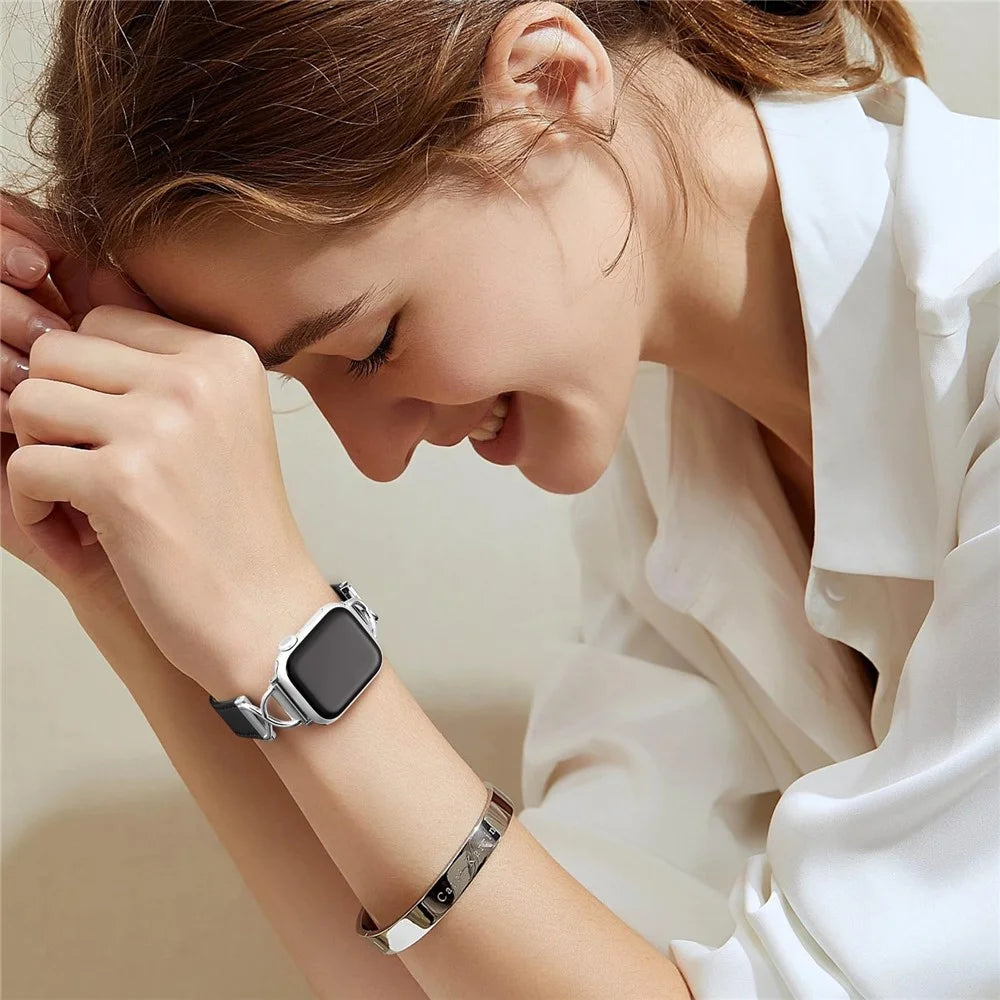 For Apple Watch Ultra 3 2 1 49mm / Series 11 10 46mm / 9 8 7 45mm / SE3 SE2 SE 6 5 4 44mm / 3 2 1 42mm Genuine Cow Leather Band (Silver Buckle) - 7