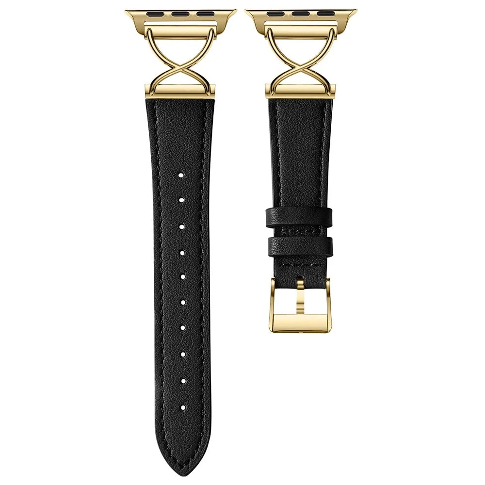 For Apple Watch Ultra 3 2 1 49mm / Series 11 10 46mm / 9 8 7 45mm / SE3 SE2 SE 6 5 4 44mm / 3 2 1 42mm Replacement Strap (Electroplated Buckle) - Black+Gold - 1
